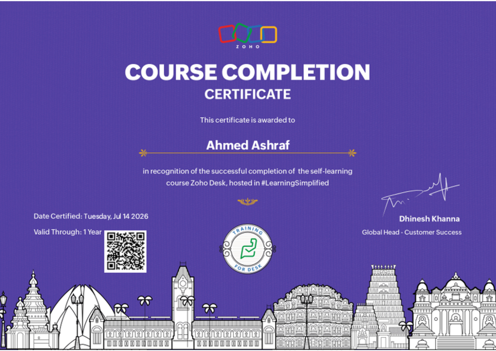 Zoho Desk Certificate